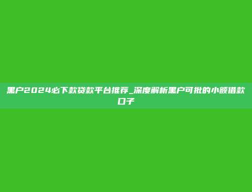 黑户2024必下款贷款平台推荐_深度解析黑户可批的小额借款口子