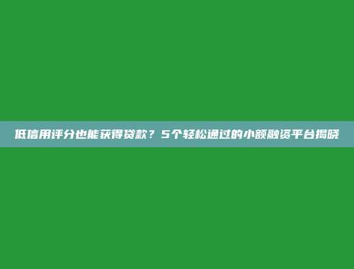 低信用评分也能获得贷款？5个轻松通过的小额融资平台揭晓