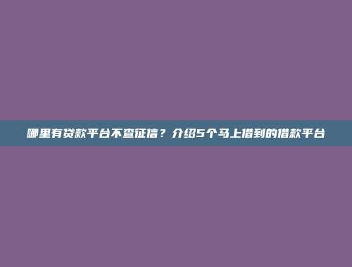 哪里有贷款平台不查征信？介绍5个马上借到的借款平台