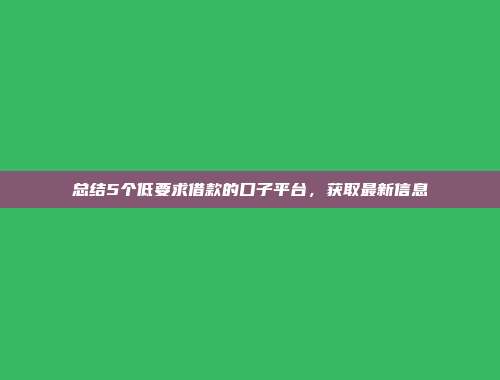 总结5个低要求借款的口子平台，获取最新信息