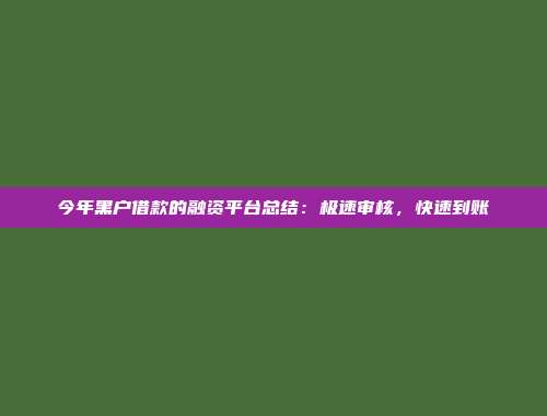 今年黑户借款的融资平台总结：极速审核，快速到账