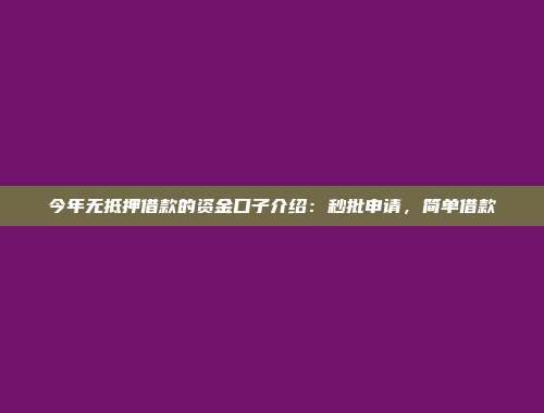 今年无抵押借款的资金口子介绍：秒批申请，简单借款