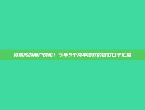 负债高的用户良机！今年5个简单借款的借款口子汇编