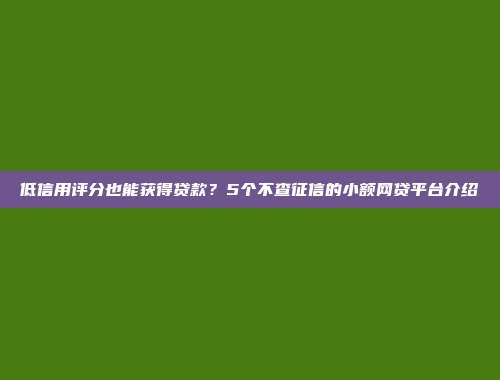 低信用评分也能获得贷款？5个不查征信的小额网贷平台介绍