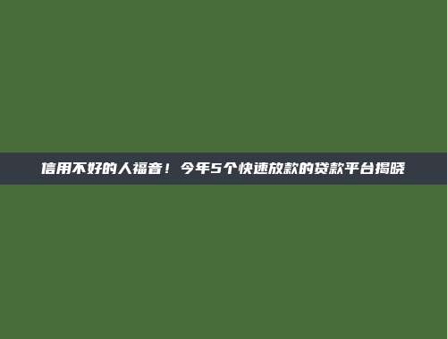 信用不好的人福音！今年5个快速放款的贷款平台揭晓