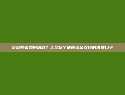 资金紧张如何借款？汇总5个快速资金支持的借贷口子