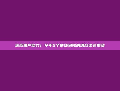 逾期黑户助力！今年5个便捷到账的借款渠道揭晓