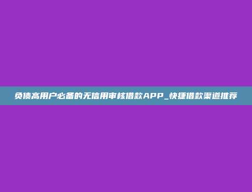 负债高用户必备的无信用审核借款APP_快捷借款渠道推荐