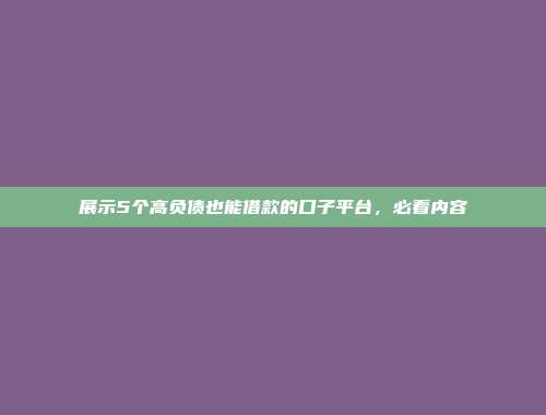 展示5个高负债也能借款的口子平台，必看内容