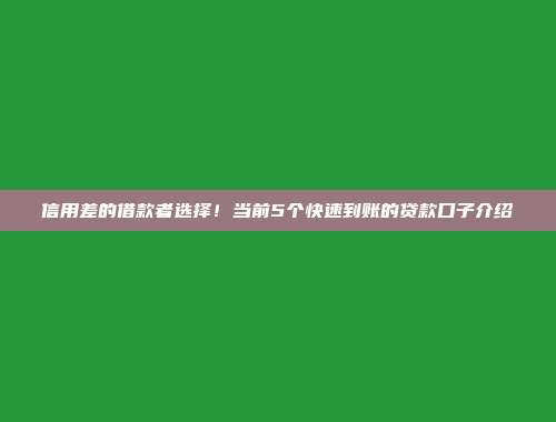 信用差的借款者选择！当前5个快速到账的贷款口子介绍