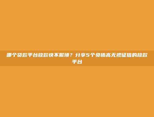 哪个贷款平台放款快不繁琐？分享5个负债高无视征信的放款平台