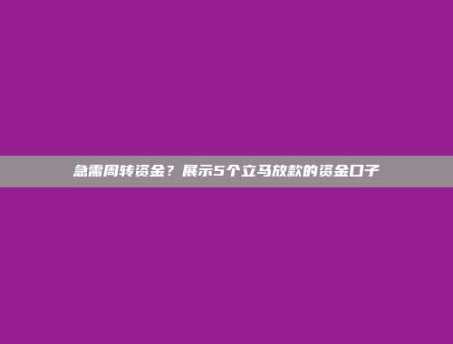 急需周转资金？展示5个立马放款的资金口子