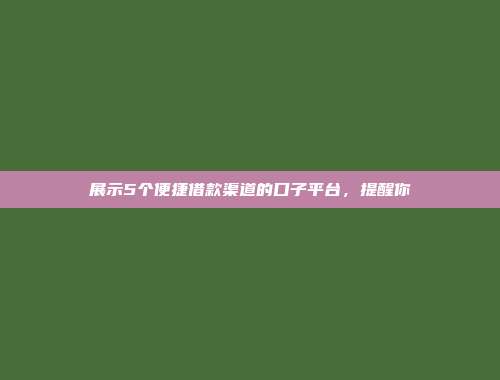 展示5个便捷借款渠道的口子平台，提醒你