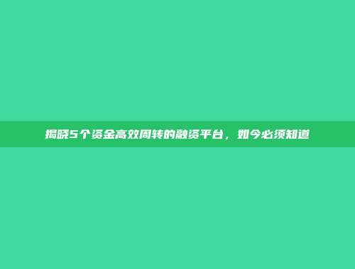 揭晓5个资金高效周转的融资平台，如今必须知道