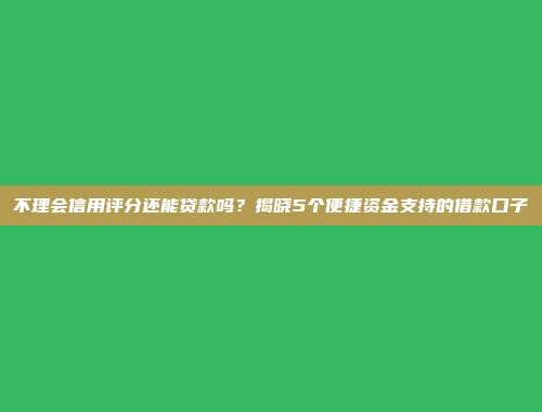 不理会信用评分还能贷款吗？揭晓5个便捷资金支持的借款口子