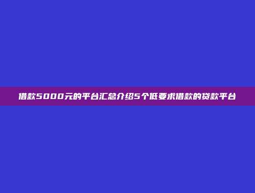 借款5000元的平台汇总介绍5个低要求借款的贷款平台