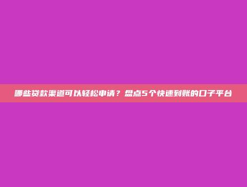 哪些贷款渠道可以轻松申请？盘点5个快速到账的口子平台