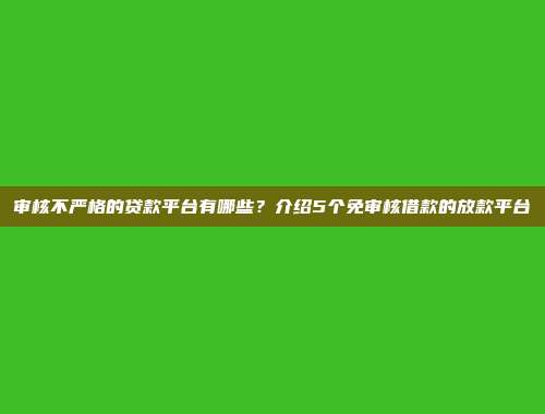 审核不严格的贷款平台有哪些？介绍5个免审核借款的放款平台