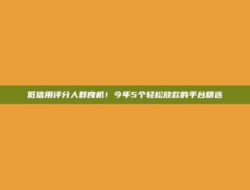 低信用评分人群良机！今年5个轻松放款的平台精选