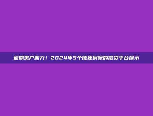 逾期黑户助力！2024年5个便捷到账的借贷平台展示