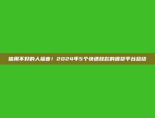 信用不好的人福音！2024年5个快速放款的借贷平台总结