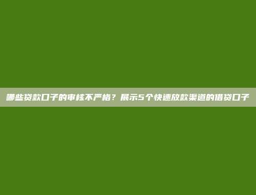 哪些贷款口子的审核不严格？展示5个快速放款渠道的借贷口子