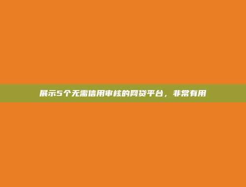 展示5个无需信用审核的网贷平台，非常有用