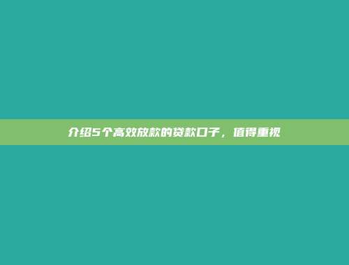 介绍5个高效放款的贷款口子，值得重视