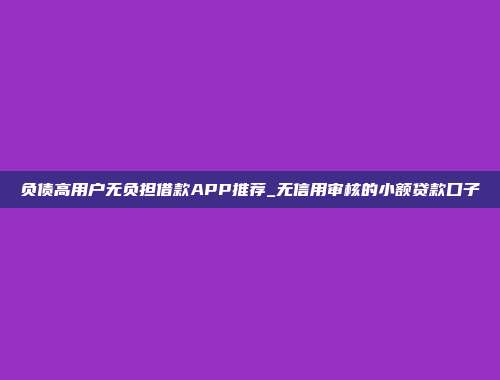 负债高用户无负担借款APP推荐_无信用审核的小额贷款口子