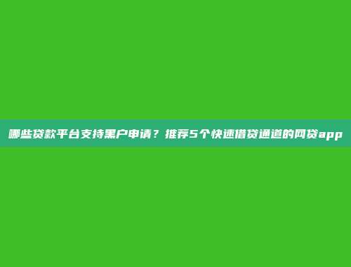 哪些贷款平台支持黑户申请？推荐5个快速借贷通道的网贷app