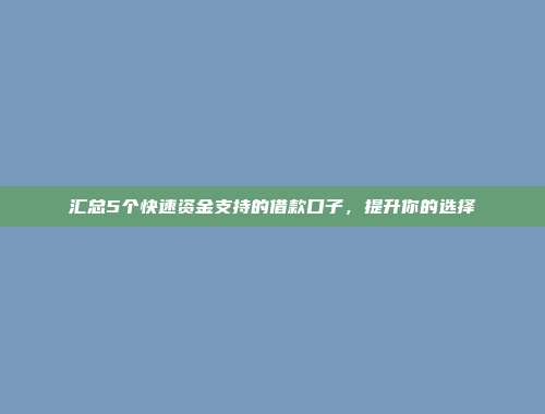 汇总5个快速资金支持的借款口子，提升你的选择