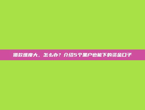 借款难度大，怎么办？介绍5个黑户也能下的资金口子