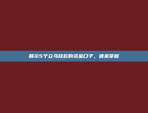 展示5个立马放款的资金口子，速来掌握