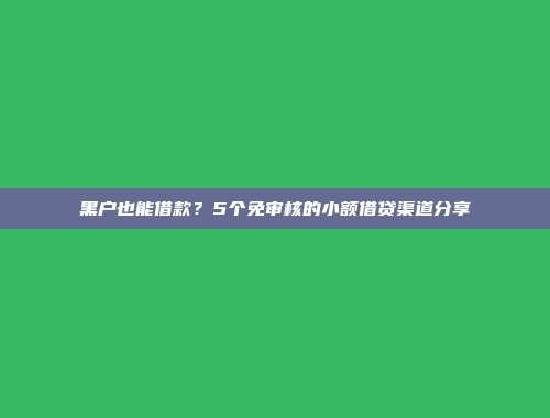 黑户也能借款？5个免审核的小额借贷渠道分享