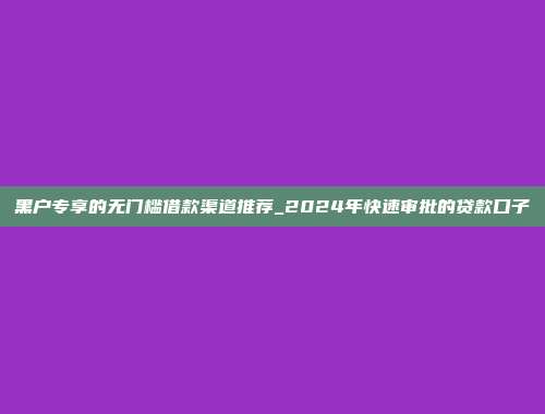 黑户专享的无门槛借款渠道推荐_2024年快速审批的贷款口子