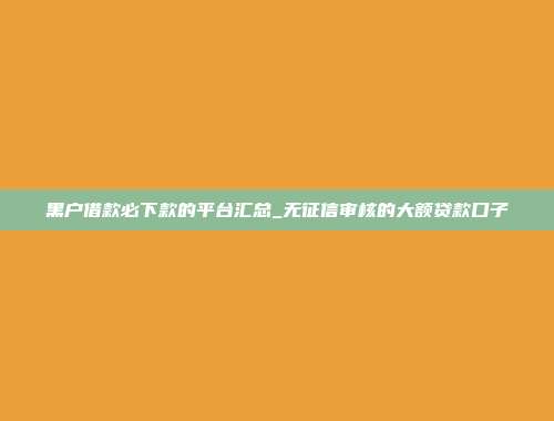 黑户借款必下款的平台汇总_无征信审核的大额贷款口子