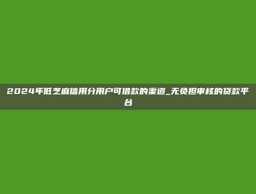 2024年低芝麻信用分用户可借款的渠道_无负担审核的贷款平台