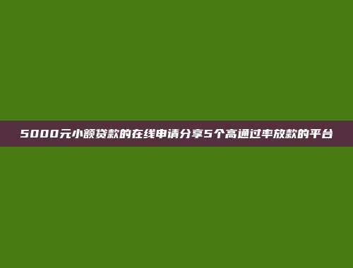 5000元小额贷款的在线申请分享5个高通过率放款的平台