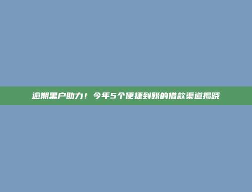 逾期黑户助力！今年5个便捷到账的借款渠道揭晓