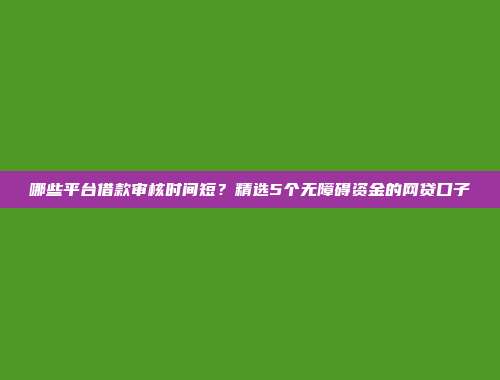 哪些平台借款审核时间短？精选5个无障碍资金的网贷口子