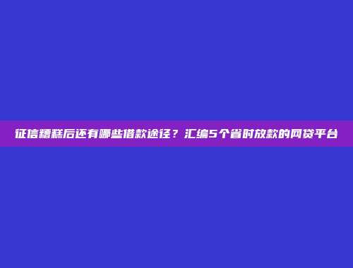 征信糟糕后还有哪些借款途径？汇编5个省时放款的网贷平台