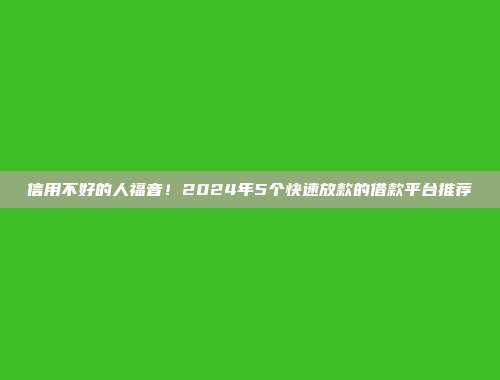 信用不好的人福音！2024年5个快速放款的借款平台推荐