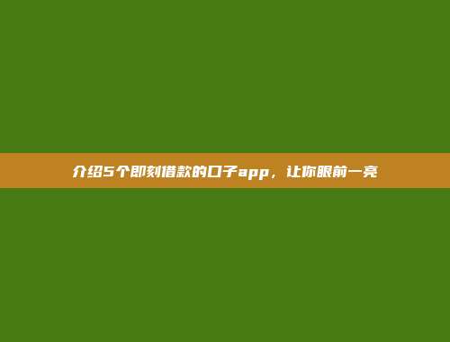 介绍5个即刻借款的口子app，让你眼前一亮