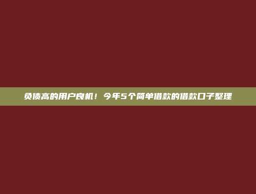 负债高的用户良机！今年5个简单借款的借款口子整理