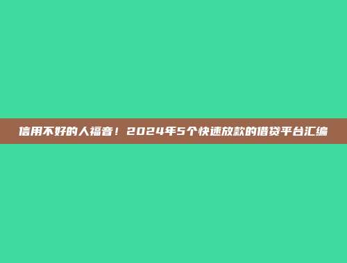 信用不好的人福音！2024年5个快速放款的借贷平台汇编