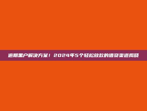 逾期黑户解决方案！2024年5个轻松放款的借贷渠道揭晓