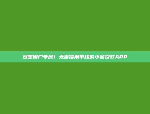 双黑用户专属！无需信用审核的小额贷款APP