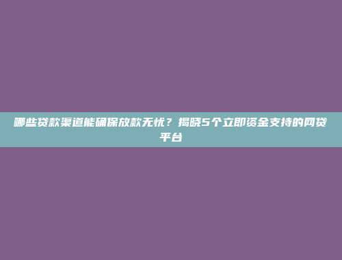 哪些贷款渠道能确保放款无忧？揭晓5个立即资金支持的网贷平台