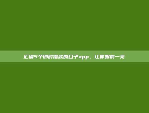 汇编5个即时借款的口子app，让你眼前一亮