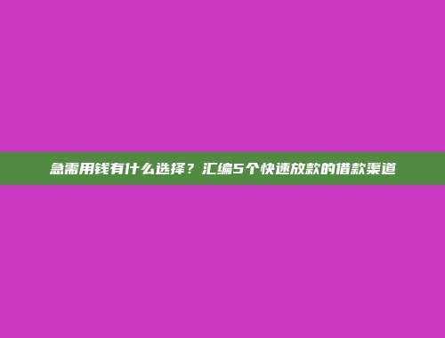 急需用钱有什么选择？汇编5个快速放款的借款渠道